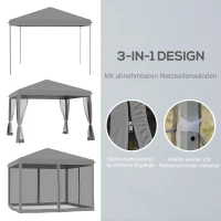 Outsunny vouwtent, 4 afneembare horren, waterafstotend dak, stalen frame, lichtgrijs, 3 x 3 m(m-4)