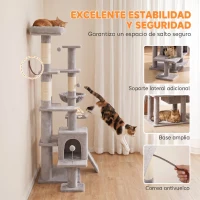 PawHut Árbol Rascador para Gatos 152 cm Multinivel con Cueva Hamaca Cama Escalera Rascadora 4 Postes de Sisal Bolas Gris Claro(m-5)