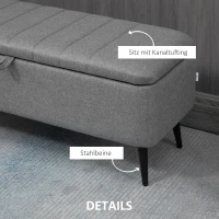 HOMCOM Zitbank met Opbergruimte, Gestoffeerde Bank met Linnenlook, Opbergbank met Stalen Poten 102 x 40 x 44 cm, Grijs(m-6)