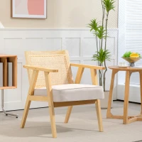 HOMCOM Wooden Rattan Weave Panel Accent Chair - Natural Finish(m-2)