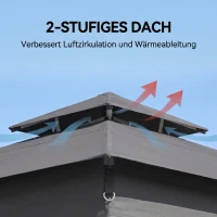 Outsunny Gartentent met zonne-energie LED's Gartentent met verlichting, 336 cm x 336 cm x 270 cm, Grijs(m-5)