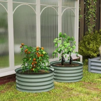 Outsunny 2-delige Set Verzinkte Plantenbakken, Ø60 x 30H cm Bloempotten met Open Bodem voor Verschillende Planten, Groen(m-9)