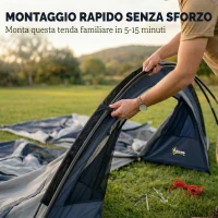 Outsunny Tenda Campeggio a Tunnel per 2-4 Persone Alta 210cm con 2 Stanze, Impermeabile 3000mm per Trekking, Blu navy(m-6)