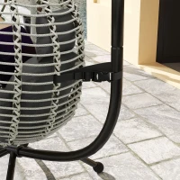 Outsunny Outdoor Swing Chair with Thick Padded Cushion, Patio Hanging Egg Chair with Metal Stand, Foldable Basket, Cup Holder, Rope Structure for Indoor & Outdoor, Dark Grey(m-8)