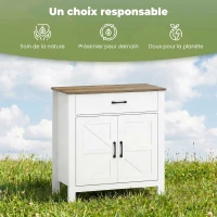 HOMCOM Buffet salon, meuble de rangement avec 2 portes de grange, tiroir et étagère réglable, 77x39,3x81,5cm, blanc et marron(m-7)