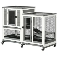 PawHut Clapier lapin intérieur cage lapin en bois design de luxe 3 niveaux avec 3 plateaux amovibles 110 x 50 x 86 cm gris(m-11)