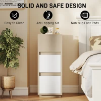 HOMCOM Slim Bedside Table, Narrow Bedside Cabinet with Open Shelf and 2 Drawers for Bedroom, Living Room, Natural Wood Finish(m-7)