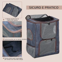 PawHut Zaino per Gatti Trasportino per Cani in Oxford, Cuscino Rimovibile e Lavabile, Inserti Rete Traspirante, 35x28.5x45cm, Blu Marrone(m-5)
