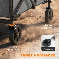 Outsunny Chariot de Jardin Charrette de Transport Pliable Tout-Terrain 66L Charge 68kg Poignée Réglable 81 x 45 x 89 cm Gris(m-7)