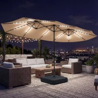 Outsunny Patio Umbrella Double-Sided Outdoor Umbrella with Solar Lights Base, Khaki(m-10)