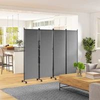 Outsunny Paravento da Esterno e Interno a 4 Pannelli Pieghevole con Ruote, 221x50x172cm, Grigio Scuro(m-10)