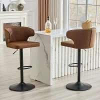 Lot de 2 tabourets de bar avec dossier, réglables en hauteur et pivotants 360°, 49.7x45x110 cm, Marron(m-4)