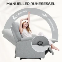 HOMCOM Relaxstoel, Ontspanningsstoel met Verstelbare Rugleuning, Voetensteun, Gepolsterde Stoel voor Woonkamer, Grijs(m-4)