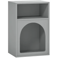 HOMCOM Mesa de Cabeceira Estreita com 2 Compartimentos Abertos, Design em Forma de Arco, 40x30x60 cm, Cinzento(m-1)