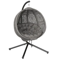 Outsunny Round Egg Basket Chair, with Steel Stand, Charcoal Grey(m-11)