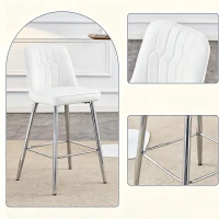 Lot de 2 tabourets de bar hauteur, design moderne et confortable, dossier incurvé et repose-pieds, 42x45x100 cm, Blanc+Argenté(m-8)