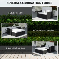 Outsunny Rattan Garden Daybed, Double Sun Lounger with 5-Level Adjustable Back, Storage Ottoman, Cream White(m-5)