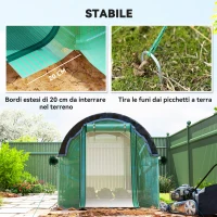 Outsunny Serra a Tunnel 3x2 m con Rete Ombreggiante Extra, Finestre e Ingresso a Zip, in PE e Acciaio, Verde(m-8)