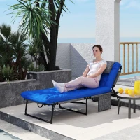 Outsunny Zonneligstoel met 4-Standen Verstelbare Rugleuning, Kussen, Zijvak, Hoofdsteun, 68 x 189 x 30 cm, Blauw(m-2)