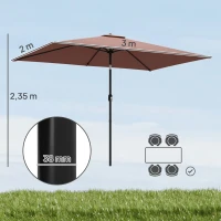 Outsunny Tuinparasol 300 x 200 cm kantelbaar balkonparasol met draaikruk Bruin(m-3)