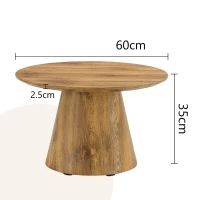 Table basse ronde, résistante et facile d'entretien, patins feutrés antidérapants, 60x60x35 cm, Couleur naturelle(m-3)