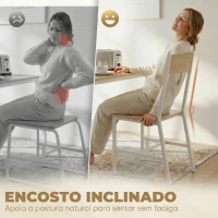 HOMCOM Conjunto de 2 Cadeiras de Jantar Cadeiras de Cozinha Modernas com Encosto Inclinado Estrutura Metálica 36x47x88,3 cm Madeira e Branco(m-5)