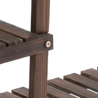 Outsunny Plantenrek plantenstandaard bloementrap met vier treden massief hout verkoold(m-9)