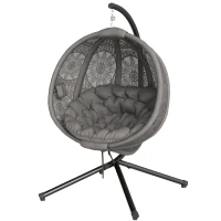 Outsunny Round Egg Basket Chair, with Steel Stand, Charcoal Grey(m-1)