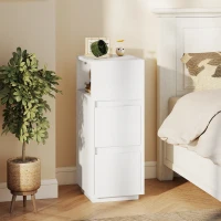 HOMCOM Slim Bedside Table, Narrow Bedside Cabinet with Open Shelf and 2 Drawers for Bedroom, Living Room, White(m-2)