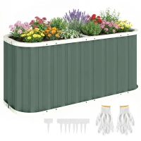 Outsunny Verhoogd Plantenbed Metalen 136 x 53 x 61 cm Diep Tuinbak met Beschermranden Plantenetiketten Handschoenen Open Bodem(m-11)