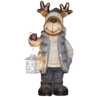 HOMCOM Kerstdecoratie, Rendier met Lantaarn, LED, op Batterijen, 25,5 x 19,5 x 52 cm(m-1)
