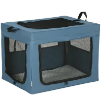 PawHut Transportadora para Cães e Gatos Portátil Dobrável com 3 Portas e Almofada Suave 69x51x51cm Azul(m-11)