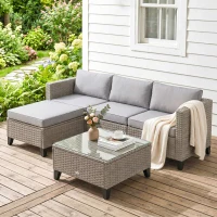 Outsunny 5-Piece Rattan Patio Furniture Set with Corner Sofa, Footstools, Coffee Table, for Poolside, Brown(m-14)