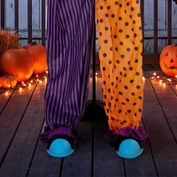 HOMCOM 167 cm levensgrote geanimeerde Halloween-clown decoratie met geluid- en aanraakactivatie(m-13)