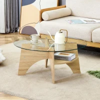 Table basse ronde en verre, design moderne, patins antidérapants, 80x80x36 cm, Couleur naturelle(m-1)