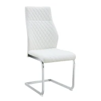 Chaise de salle à manger matelassée motif losange, dossier haut ergonomique, lot de 2, 43x63x100 cm, Blanc+Argenté(m-10)