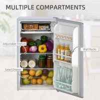 HOMCOM 91 Litre Freestanding Under Counter Fridge Freezer with Chiller Box, Reversible Door, Adjustable Thermostat, 47.5cm Wide, Noise Level: Decibels 40, Grey(m-6)