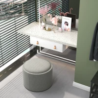 HOMCOM Ronde Opbergpoef met bekleding, linnen, verborgen opbergruimte, omkeerbare deksel, 56 cm x 56 cm x 42 cm, Grijs + Natuurlijk(m-8)