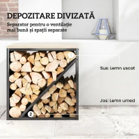 Outsunny Suport pentru Lemne de Interior 2 în 1, Suport Înălțat cu Separator, pentru Șemineu, 58 x 36 x 60 Cm, Negru(m-6)