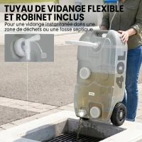 Outsunny Réservoir d'eau sur roues pour camping bidon d'eau portable 40 L avec poignées tuyau robinet 37 x 23 x 80 cm gris(m-6)
