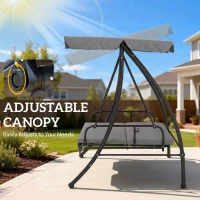 Outsunny Outdoor 2-in-1 Swing Chair Lounger 3 Seater Garden Swing Seat Bed Convertible Tilt Canopy W/ Cushion, Light Grey(m-5)