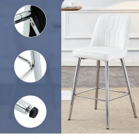 Lot de 2 tabourets de bar hauteur, design moderne et confortable, dossier incurvé et repose-pieds, 42x45x100 cm, Blanc+Argenté(m-6)