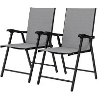 Outsunny Folding Garden Chairs Set of 2, Foldable Garden Dining Chairs with High Back, Armrests, Texteline Seat, Light Grey(m-15)