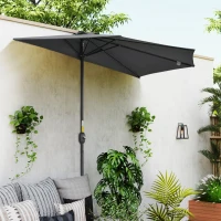Outsunny Demi parasol parasol de balcon 5 entretoises métal cheminée incluse 2,93 x 1,5 x 2,49 m polyester haute densité gris(m-2)