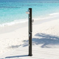 Outsunny Douche Solaire de Jardin 40L avec Douchette à Main et Robinet Lave-Pieds Mitigeur Eau Chaude 218cm de Haut Anti-UV Noir(m-2)