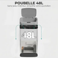 HOMCOM Poubelle de cuisine automatique 48L en acier inoxydable, couvercle à fermeture en douceur, 33x25x69cm, argent(m-6)