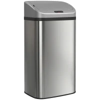HOMCOM Poubelle de cuisine automatique 48L en acier inoxydable, couvercle à fermeture en douceur, 33x25x69cm, argent(m-1)