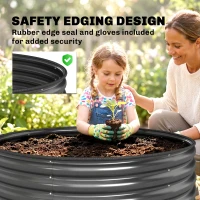Outsunny Galvanised Raised Garden Bed with Safety Edging, Outdoor Raised Planter Box with Gloves, 120 x 120 x 43cm, Dark Grey(m-6)