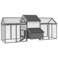 PawHut Poulailler en bois avec 2 enclos modulables et 1 niche, 1 pondoir, tiroir à déjection, 247 x 118 x 113,5 cm, gris(m-11)