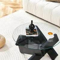 Table basse ronde, design moderne, facile à nettoyer et stable, 79x79x45 cm, Transparent(m-5)